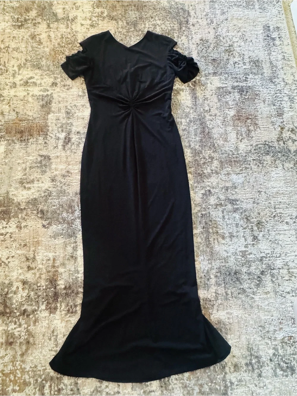CHANEL Black Cold-Shoulder Maxi Dress with Twist Detail